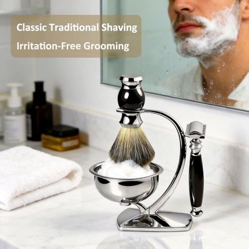 Image of GRUTTI Premium Shaving Kit for Men, 4 in 1 Shaving Set Includes shaving Stand & Soap Bowl &Brush, Double Edge Safety Razor for Men, Safety, Eco-Friendly