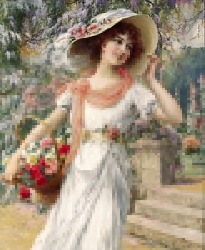 Pintura mural en lienzo de El jardín de flores por Emile Vernon, 60x90cm