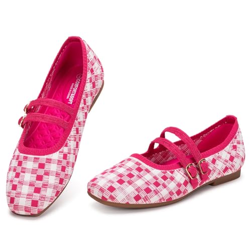 Image of Frank Mully Women's Flats Square Toe Mary Jane Shoes Ballet Flats with Strap Comfortable Slip On Knit Shoes Dressy Casual