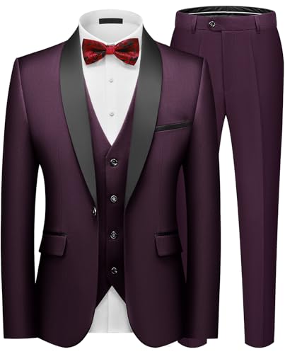 Autsel Costume Homme 3 Pièces à Un Bouton Slim Fit Blazer Gilet Pantalon