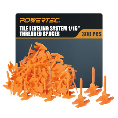 Image of POWERTEC Tile Leveling System 1 /16 inch Threaded Spacer Clips, Flat Base Strap for Spacing and Leveling Tiles 300 Pieces (72107-P3)