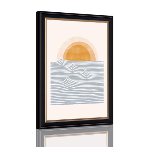 Framed Minimalist Abstract Ocean Sunset Poster Canvas Print Art Boho