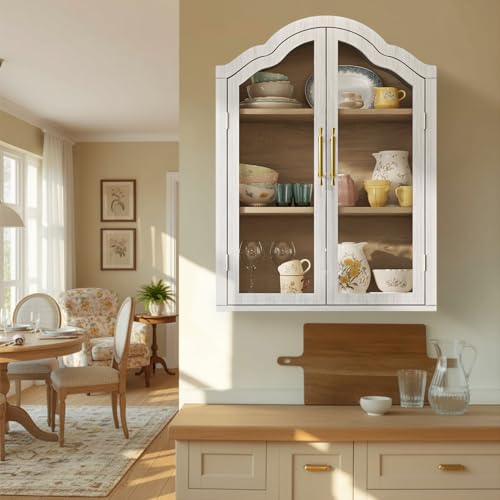 Furnivio Arched Bathroom Wall Cabinet with Glass Doors 31.523.6 Wall Mounted Display Cabinet with Adjustable Shelves Hanging Storage Cabinet for Kitchen Living Room