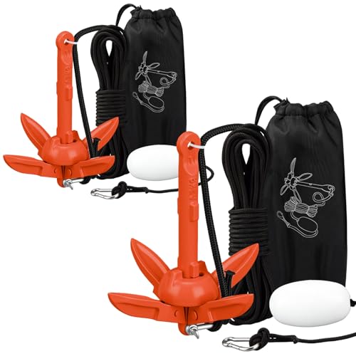 Image of Lounsweer 2 Pack 1.5 /3.5 lb Marine Kayak Anchor Kit Folding Grapnel Anchor Kit Boat Kayak Fishing Accessories for Small Boats Kayaks Canoe Paddle Boards