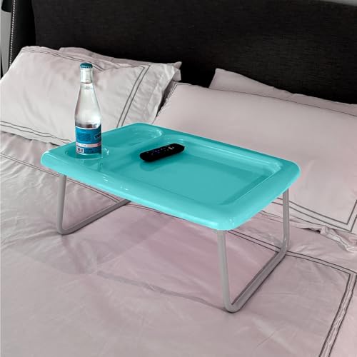 Image of Folding Laptop Bed Tray Table (Set of 2), Turquoise Blue, 17 x 22 x 8 inches, Portable Indoor-Outdoor Bed Trays with Space for TV Dinners, Laptop, Utensils, and Drinks