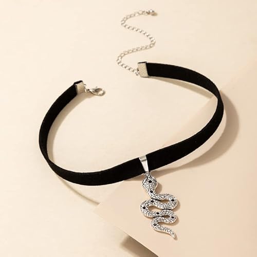 Ucilon Vintage Gothic Snake Necklace Sexy Velvet Choker Snake Pendant Necklace Punk Goth Serpent Jewelry For Women Girls (Silver) #TOP5
