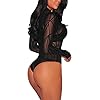 JomeDesign Women's Long Sleeve Sheer Mesh Black Bodysuit Tops Clubwear, Medium