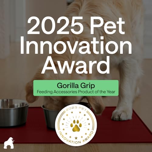 Image of GORILLA GRIP 100% Waterproof Raised Edge BPA Free Silicone Pet Feeding Mat, Dog Cat Food Mats Contain Spills Protects Floors, Placemats for Cats and Dogs Water Bowl, Pets Accessories 18.5x11.5 Red