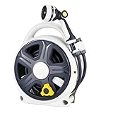Retractable Garden Hose Reel, 1/2” x 50 ft Portable Hose Reel with 10 Patterns Spray Nozzle, Heavy Duty Hose, Leakproof, Durable & Compact Design for Garden Watering, Car Washing, Pet