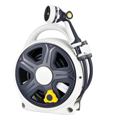 Retractable Garden Hose Reel, 1/2” x 50 ft Portable Hose Reel with 10 Patterns Spray Nozzle, Heavy Duty Hose, Leakproof, Durable & Compact Design for Garden Watering, Car Washing, Pet