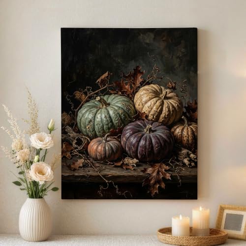 Lienzo decorativo verde de hojas otoñales, dale un aire acogedor y tradicional a tu dormitorio