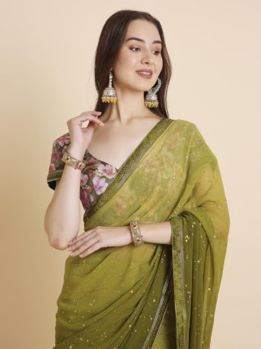 Image of RATAN Women's Georgette Tie-Dye Saree with Printed Blouse Piece