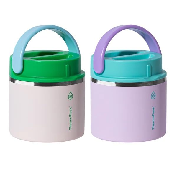 Listado de Frascos térmicos para comida disponible en línea. 44 Thermoflask - Tarro aislado de 591 ml, paquete de 2, rosa y azul, caliente 12 horas frío 24 horas (gris y rosa claro)