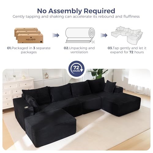 Image of MAXYOYO 132 inch Giant U-Shaped Modular Sectional Couch, Modern Boneless Couch for Living Room, Sofa in A Box, Oversized Sofa with Deep Seat, No Assembly Required, Black