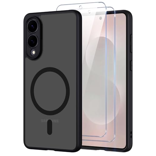 Oelrstfe Etui do Samsung Galaxy S25 Edge 5G, kompatybilne z MagSafe z 2 sztukami folii pancernej ze szkła, półprzezroczysta tylna strona matowa, magnetyczna ochrona wojskowa, etui na telefon komórkowy