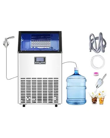 Commercial Ice Maker Machine with 2 Water Inlets, 100lbs/24H Ice Maker with 33lbs Storage Bin, 45 Ice Cubes in 15 Mins, LED Digital Display Freestanding & Self-Cleaning for Bar Office Restaurant