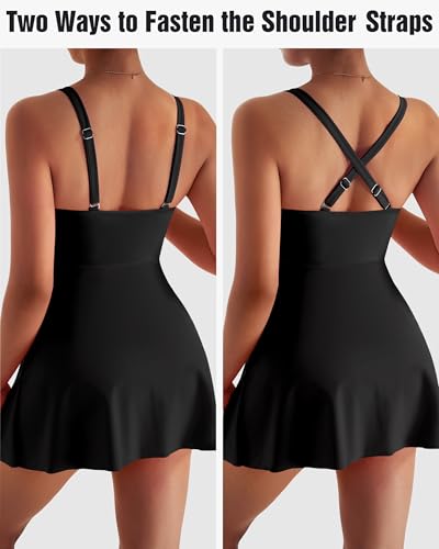 MOOSLOVER Women One Piece Swim Dress Swimsuit Tummy Control Ruched Skirted Bathing Suit4