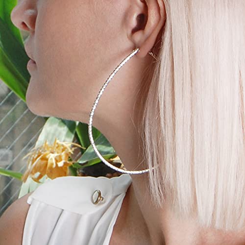 Humble Chic Rhinestone Hoop Earrings For Women, Simulated Diamond Teardrop Hoops Jewelry, Extra Large Big Huge Bling Ear Jackets, Long Sparkly Pave Thin Cz Drop, Silver Tone - 3.5" Xxl #TOP4