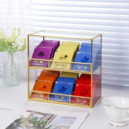 REDHUGO 2-Tier Glass Tea Bag Organizer