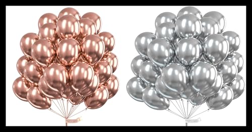 PartyWoo Metallic Rose Gold Balloons 50 pcs and PartyWoo Metallic Silver Balloons 50 pcs
