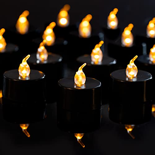 LANKER 24 Pack Black Tea Lights Candles, Flickering Warm Yellow Flameless LED Tealights, Long Lasting Battery Operated Fake Candles, Decoration for Wedding, Halloween and Christmas by LANKER - Used condition - US$6.67