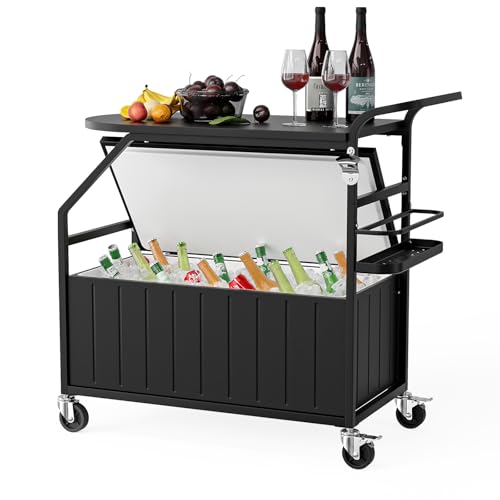 VINGLI Patio Cooler, Ice Chest with Table, Bottle Opener Drainage, Outdoor Cooler for Party, Deck, Pool (Black)
