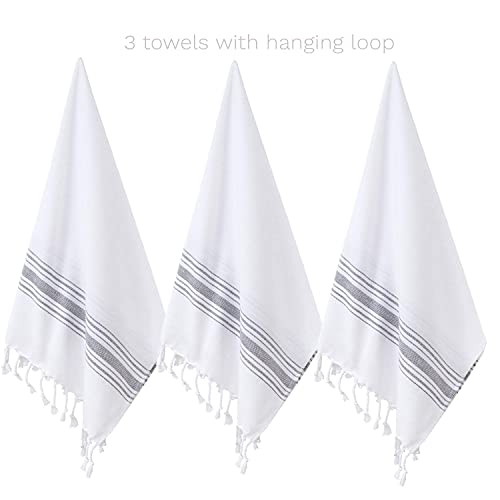 Barooga Hand Towels For Bathroom (Set Of 3) Turkish Towel Decorative Farmhouse Towels For Kitchen, Fringe Tea Dish Cloth Set, Quick Dry And Highly Absorbent (18 X 38 Inches) (Grey) #TOP1