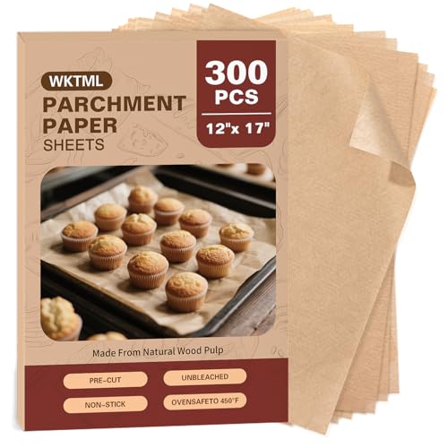 300 Pcs Parchment Paper Sheets, 12x17 Inches Unbleached Baking Paper, Non Stick for Gently Baking, Pre-Cut Half Sheet Parchment Paper for Oven, Air Fryer Liners, Microwave