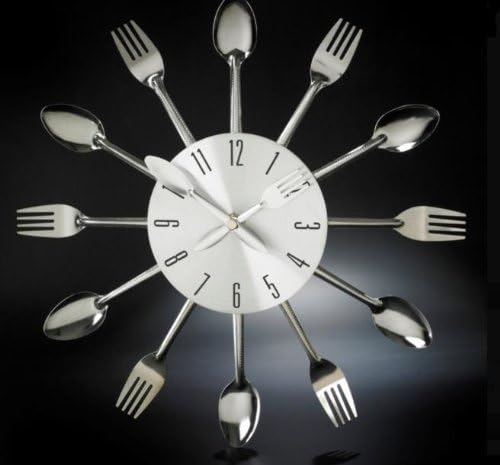 FUNKY MODERN FORK & SPOON WALL ART KITCHEN CLOCK METAL