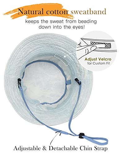 Bucket Hats For Women Men Washed Cotton Adjustable Packable Summer Outdoor Sun Hat With Detachable Strings Upf50+ Denim Blue #TOP1