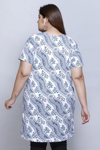 Image of RYSH Women's All-Over Printed Cotton Plus Size Longline T-Shirt with Pockets