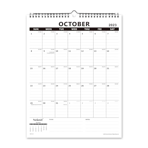 Nekmit 2023-2024 Academic Yearly Monthly Wall Calendar, Wirebound Calendar for Home Schooling Plan & Schedule, Ruled Blocks, 15 x 12 Inches, Runs From July 2023 to December 2024, Black