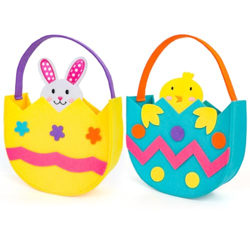 Meleager Cesta Pascua para Niños, 2 Piezas Cestas Huevos Pascua, Easter Baskets de Fieltro con Asas para Huevos, Caramelos, Regalos, como Decoración de Pascua (Amarillo y Azul)
