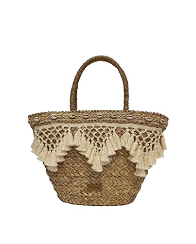 FOR TIME Bolsa, Capazo de Playa para Mujer Suna Natural Women's, 29x21x29 cm