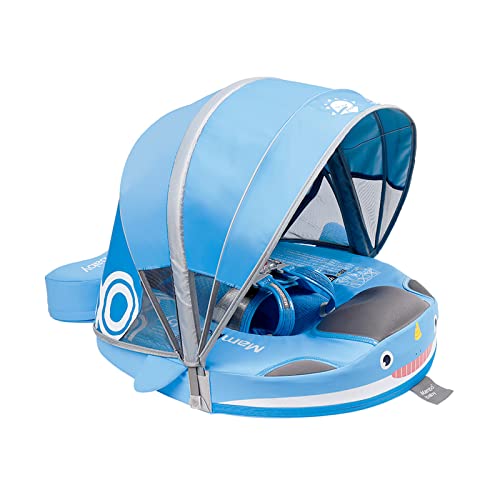Image of Baby Pool Float Non-Inflatable Solid Mambobaby Baby Swim Float,Infant Pool Float with Canopy & Tail Toddler Pool Float with UPF 50+ Sun Protection for 3-24 Months Kids (Narwhals Blue)