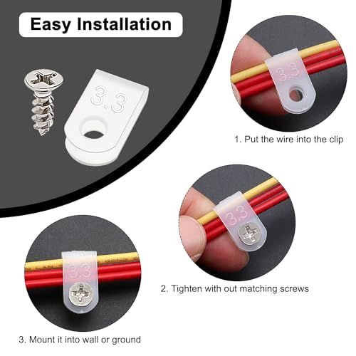 VooGenzek 100 PCS 1/8 Inch U-Type Cable Clip Wire Clamp, Nylon Screw Mounting Cord Fastener Clips with 100 PCS Screws - Image 4