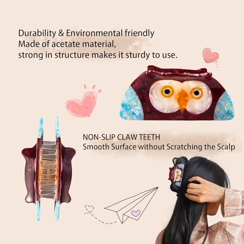 Grampos de cabelo de coruja fofos, grampos de cabelo para meninas, presilhas de cabelo médio de acet