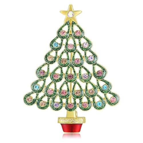 Broche de Noël pour femme en strass cristal motif renne et sapin élégant