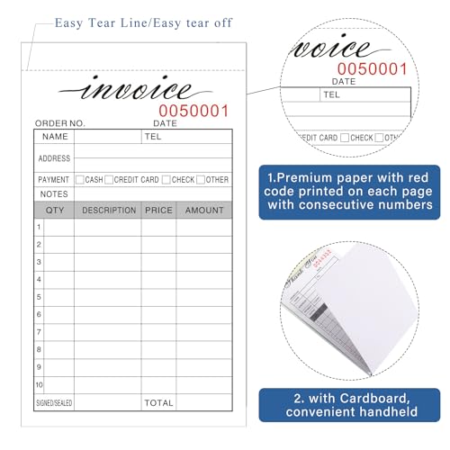 invoice receipt book 34x5534 handheld 2-part carbonless sales invoice book invoice pad with cardboard for small boutique business 50 sets  2 pack