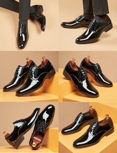 Men's Black Patent Leather Oxford Shoes,Classic Carving Floral Lace-up Business Wedding Tuxedo Dress Derby Shoes3