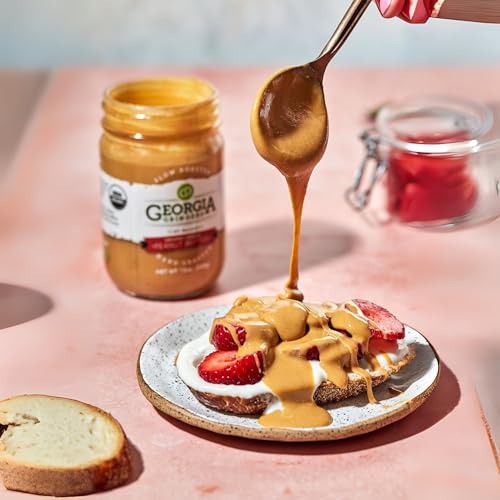 Image of Georgia Grinders Organic Creamy Peanut Butter, Gourmet Nut Butter Spread, No Sugar Added, Vegan, Non-GMO, Gluten-Free, No Palm Oil, 12 Ounce (1 Pack)