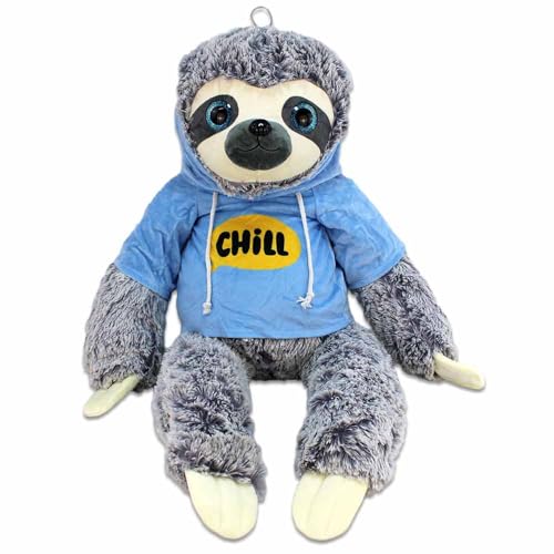 BEMIRO Faultier Kuscheltier XXL – 80 cm, Füllung aus 100% recyceltem Material, mit Hoodie, glitzernde Augen, kuschelig weich (Blau)
