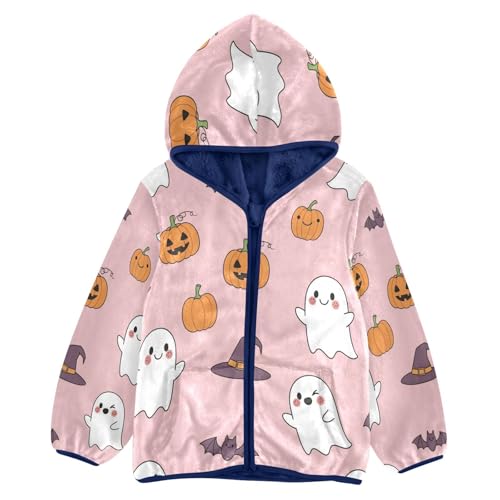 Halloween Themed Cute Pattern Toddler Fleece Jacket Girl Boys Hooded Fleece Jacket Coat Warm Outwear Zip-up 3-10T