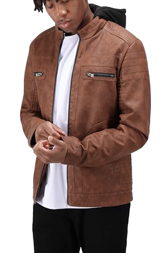 Image of X-Ray Men's Slim Fit Faux-Leather Moto Jacket with Removable Hood