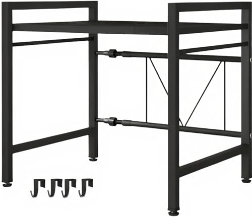 Estante para horno de microondas, soporte para microondas, estante ajustable con 6 ganchos, estante para microondas, estante para microondas, soporte extensible para microondas de cocina, soporte para