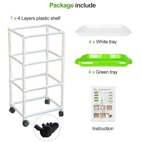 4 Layers Sprout Trays with Extra Strength Plastic Shelf Soil-Free Healthy Wheatgrass Seeds Grower & Storage Trays for Garden Home Office