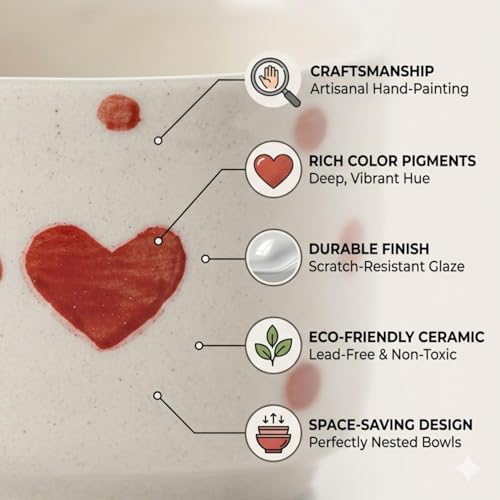 Image of Ceramic Dip Bowls with Heart Shape Design, White and Red, Set of 2, Microwave Safe, 40 ml