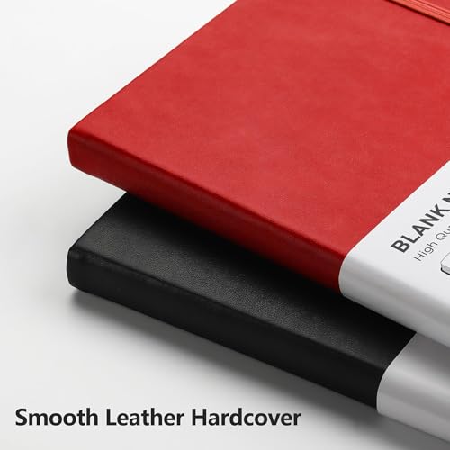 Image of RETTACY Blank Journal Notebook, 192 Pages, A5 Medium Size (5.7'' x 8.3'') | Leather Hardcover, 100 GSM Thick Paper, for Sketching, Drawing, Painting (Red)