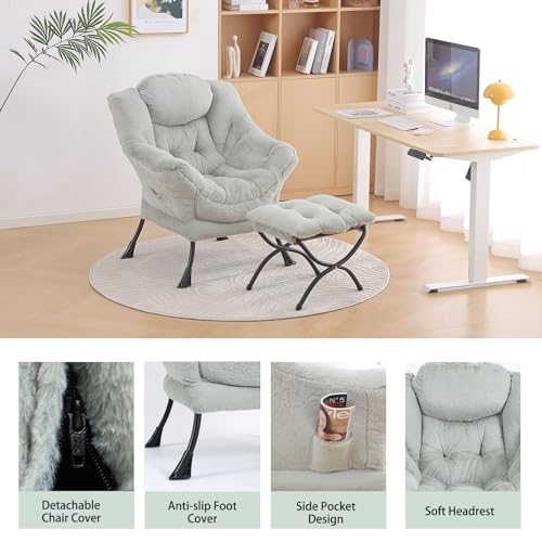Image of LITA Lazy Chair with Ottoman, Modern Accent Leisure Upholstered Sofa, Contemporary Lounge Reading Chair with Armrests and a Side Pocket for Living Room, Bedroom & Small Space