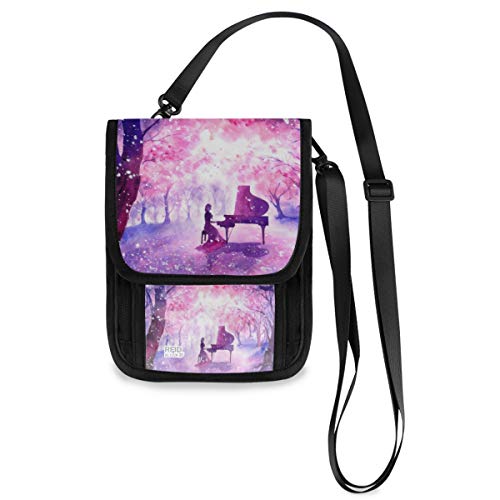 Preisvergleich Produktbild Reisebrieftasche mit Umhängeband, für Mädchen, Klavier, Kirsche, Galaxie, Reisepasshalter mit RFID-Blockierung für Damen und Herren, Reise-Dokumentenhalter